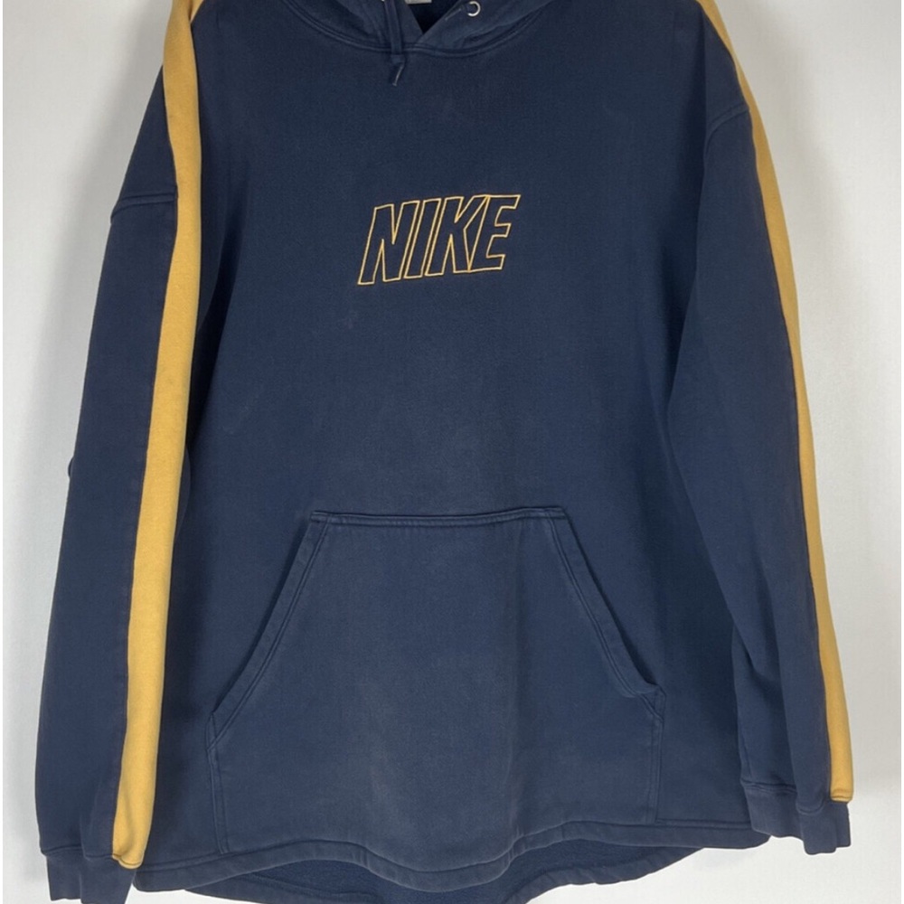 Vintage Nike Hoodie Blue Front Logo Pullover Kangaroo Pocket-Men's XXL
